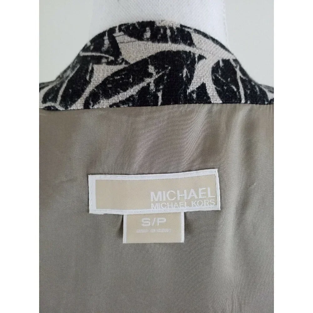 Michael Kors~Women's Size S/P~Beige/Black Linen Blazer Jacket 3/4 Sleeve Career.